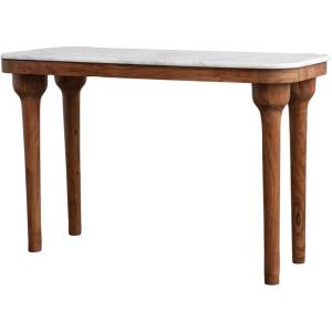 imageCreative CoOp Acacia Wood Console Table with Marble Top White and Natural