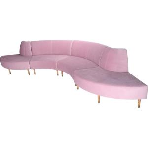 imageCreative CoOp Fabric Upholstered Modular Sofa with Curved Back and Wood Legs Pink and Natural