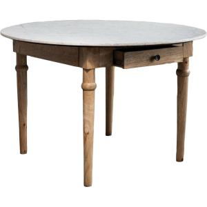 imageCreative CoOp Mango Wood Dining Table with Drawer and Marble Top White and Natural