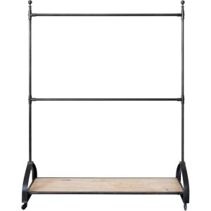 imageCreative CoOp Metal and Mango Wood Rack on Wheels with 2 Rods and Shelf Natural and Black