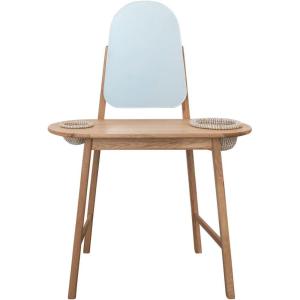 imageCreative CoOp Oak Wood and MDF Mirror and 2 HandWoven Rattan Baskets Vanity Table 19quot L x 37quot W x 53quot H Natural