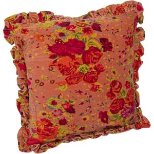 imageCreative CoOp Velvet Printed Floral Pattern Chambray Back and Ruffle Multicolor Woven Cotton Blend Boucl Pillow Cream Square