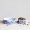 imageCreative CoOp Blue Large Stoneware Pet Bowl with Design White 8 Cup8 Cup