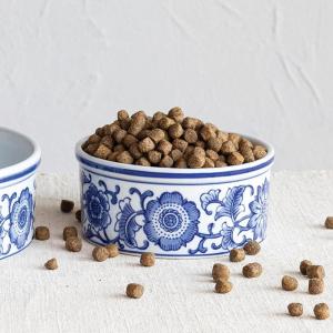 imageCreative CoOp Blue Large Stoneware Pet Bowl with Design White 8 Cup334 Cup