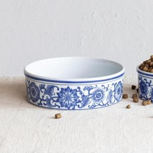 imageCreative CoOp Blue Large Stoneware Pet Bowl with Design White 8 Cup8 Cup