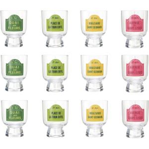 imageCreative CoOp Footed Glass Drinking Glass with Paris Street Sign Design Multicolor Set of 12