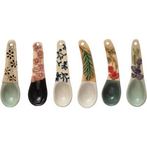 imageCreative CoOp HandPainted Stoneware Spoon with Floral Design Handle 6 Styles Each One Will Vary Entertaining Tools Multi