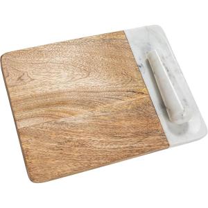 imageCreative CoOp Mango Wood and Marble Cheese and Cutting Board with Inlaid Marble Pestle Natural and White