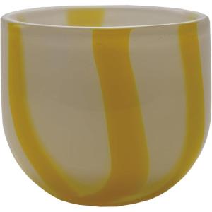 imageCreative CoOp Round Soda Glass TealightVotive Holder with Stripes White and Yellow
