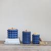 imageCreative CoOp Navy Small Stoneware Canister with Wood Lid Color and Natural 6quot Round