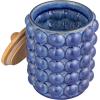 imageCreative CoOp Navy Small Stoneware Canister with Wood Lid Color and Natural 6quot Round