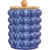 imageCreative CoOp Navy Small Stoneware Canister with Wood Lid Color and Natural 6quot Round