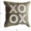 imageCreative CoOp Recycled Cotton Canvas Pillow with Applique quotXOquot ampamp Eyelash Fringe Green ampamp Natural Color