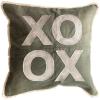 imageCreative CoOp Recycled Cotton Canvas Pillow with Applique quotXOquot ampamp Eyelash Fringe Green ampamp Natural Color