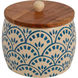 imageCreative CoOp Blue Stoneware Canister with Lid Cream Color Natural 575quot round