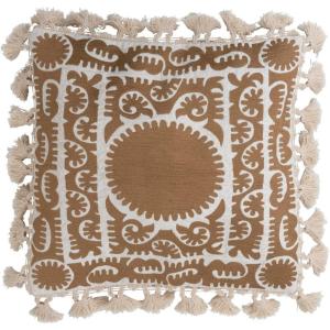 imageCreative CoOp Cotton Pillow with Embroidery Chambray Back and Tassels