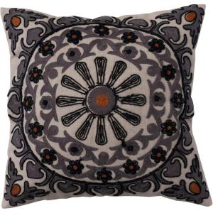 imageCreative CoOp Cotton Throw Embroidered Floral Pattern and Chambray Back Multicolor Pillow Multi