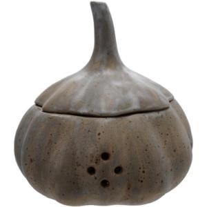 imageCreative CoOp Matte White Stoneware Shaped GarlicOnion Keeper 75 round