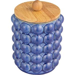 imageCreative CoOp Navy Small Stoneware Canister with Wood Lid Color and Natural 6quot Round