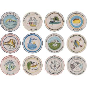 imageCreative CoOp Stoneware Plate Set with Hotel Restaurant Image Styles Multicolor Set of 12