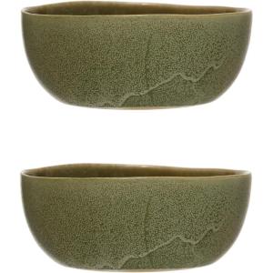 imageCreative CoOp Stoneware Reactive Glaze Set of 2 Bowl Set 6quot L x 6quot W x 3quot H Green