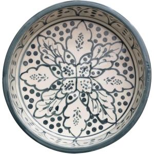 imageHandPainted Stoneware Pet Bowl with Botanical Design Cream and Blue