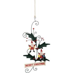 imageHandPainted Tin Holly Sign with Santas and quotMerry Christmasquot Message MulticolorSign