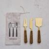 imageCreative CoOp Beaded Handle Stainless Steel Cheese Knives Cream and Brown Set of 3