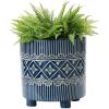 imageCreative CoOp Debossed Stoneware Footed Planter with Pattern Blue ampamp White Holds 9quot Pot