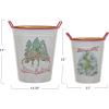 imageCreative CoOp Decorative Metal Buckets with Trees Holiday Saying Red Rim and Handles Multicolor Set of 2