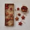 imageCreative CoOp Handmade Wool Felt Ball and Star Ornaments in Kraft Box Red and Brown Set of 18