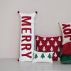 imageCreative CoOp Red and White Square Cotton Slub Pillow with Embroidered Christmas Trees and Beads