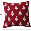 imageCreative CoOp Red and White Square Cotton Slub Pillow with Embroidered Christmas Trees and Beads