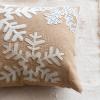 imageCreative CoOp Square Jute Pillow with Appliqued Snowflakes and Cotton Back Natural Silver Color White Blue