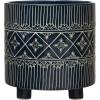 imageCreative CoOp Debossed Stoneware Footed Planter with Pattern Blue ampamp White Holds 9quot Pot