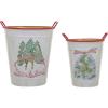 imageCreative CoOp Decorative Metal Buckets with Trees Holiday Saying Red Rim and Handles Multicolor Set of 2
