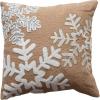 imageCreative CoOp Square Jute Pillow with Appliqued Snowflakes and Cotton Back Natural Silver Color White Blue