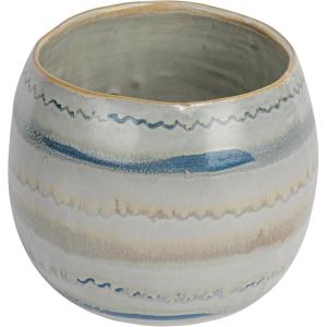 imageCreative CoOp HandPainted Stoneware Planter with Pattern and Reactive Glaze White and Blue