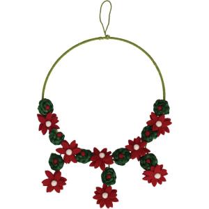 imageCreative CoOp Handmade Wool Felt Flower Wreath Red and Green
