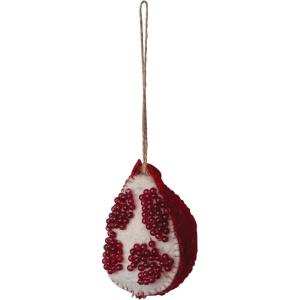 imageCreative CoOp Handmade Wool Felt Pomegranate Ornament with Beads and Embroidery Red and Cream Color