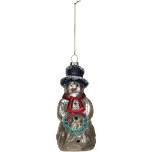 imageCreative CoOp Mercury Glass Snowman Ornament with Wreath Multicolor