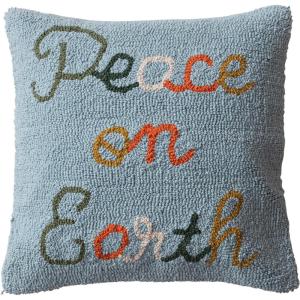 imageCreative CoOp Multicolor Square Cotton Tufted Pillow Peace On Earth