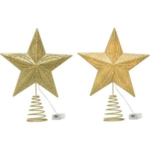 imageCreative CoOp Plastic Star Tree Topper with CutOuts and LED Lights Gold Finish