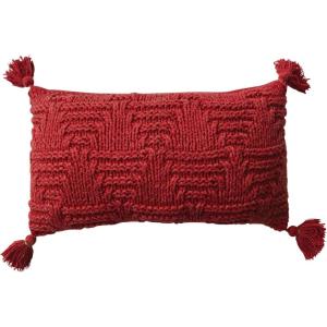 imageCreative CoOp Red Woven Cotton Knit Lumbar Pillow with Tassels Sandwashed Finish