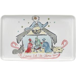 imageCreative CoOp Stoneware Nativity Platter Oh Come Let Us Adore Him Multicolor