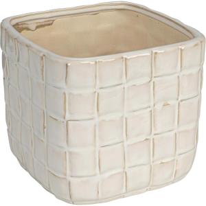 imageCreative CoOp Stoneware Planter with Debossed Woven Grid Pattern White