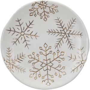 imageCreative CoOp Stoneware Plate with Gold Electroplated Snowflakes White and Gold