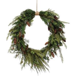 imageFaux Pine Wreath with Pinecones ampamp Wrapped Jute Hanger