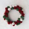 imageCreative CoOp 18 Round Wool Pom Pom Wreath Red Green ampamp Cream Color