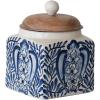imageCreative CoOp Blue Stoneware Canister with Design Lid and Spoon Cream Natural 55quot H